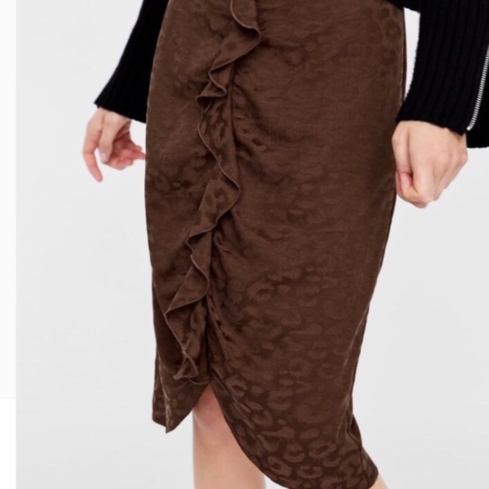 Zara Brown Jacquard Skirt with Ruffle